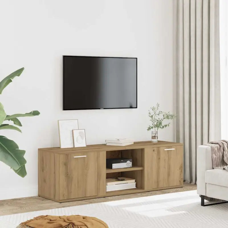 Beeldswaardig tv-meubel in bewerkt hout en grijs sonoma - artisanaal eikenkleurig / 1 - Tv-meubels