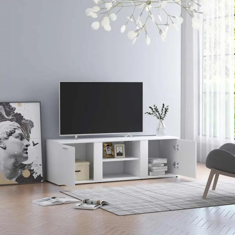 Beeldswaardig tv-meubel in bewerkt hout en grijs sonoma - Wit / 1 - Tv-meubels