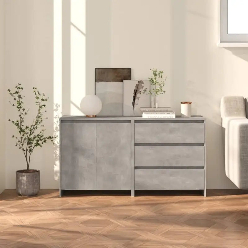 Behandeld bewerkt hout dressoir met ruime afmetingen voor opbergruimte - Betongrijs / 2 - Dressoirs & buffetkasten