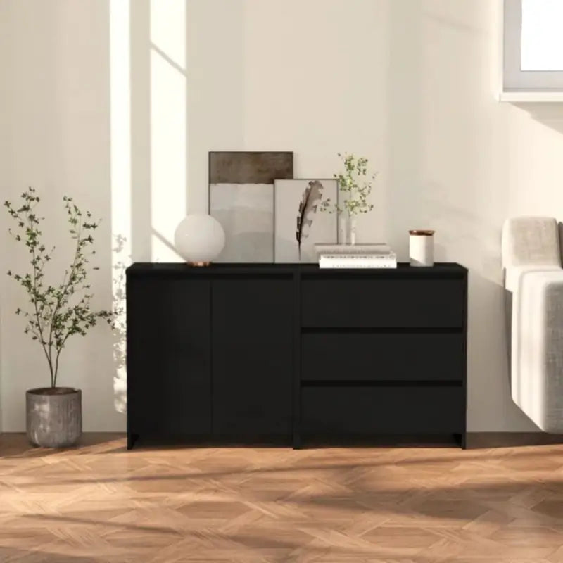 Behandeld bewerkt hout dressoir met ruime afmetingen voor opbergruimte - Zwart / 2 - Dressoirs & buffetkasten