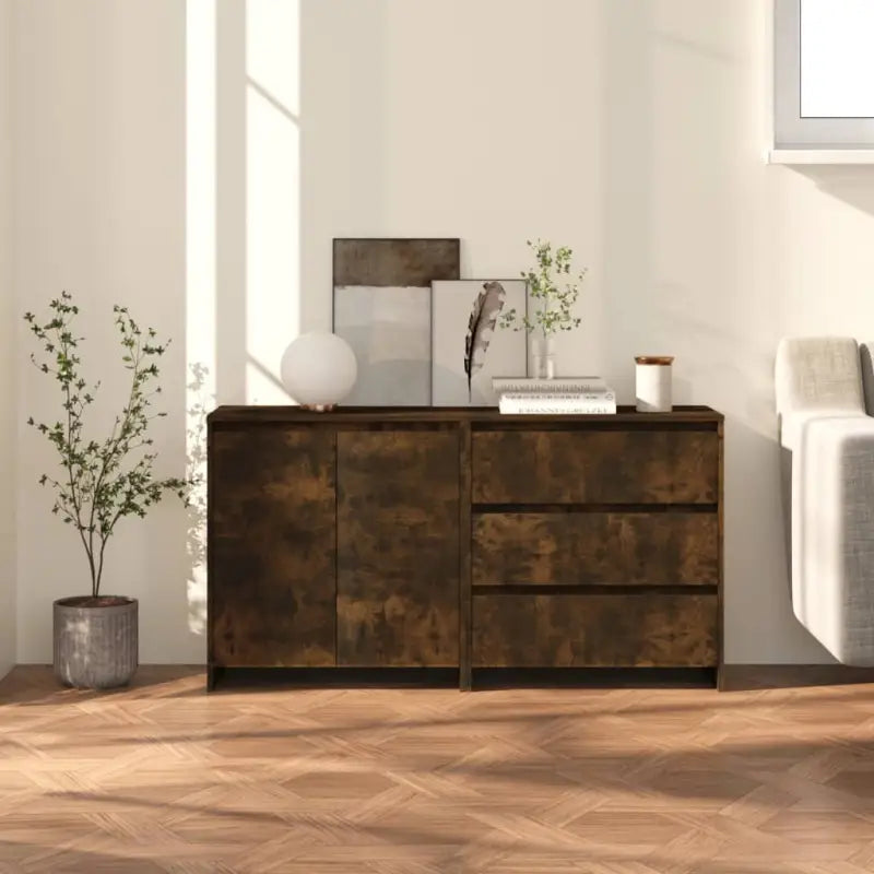 Behandeld bewerkt hout dressoir met ruime afmetingen voor opbergruimte - Gerookt eiken / 2 - Dressoirs & buffetkasten