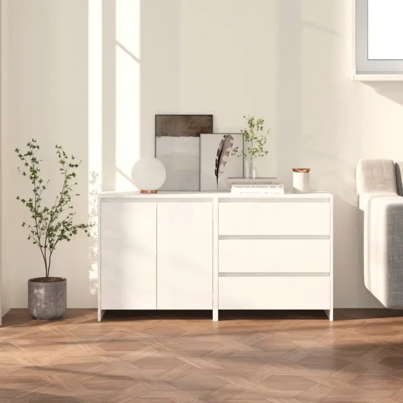 Behandeld bewerkt hout dressoir met ruime afmetingen voor opbergruimte - Wit / 2 - Dressoirs & buffetkasten