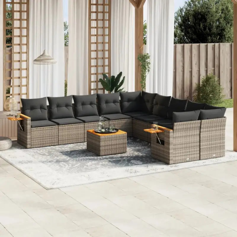Beige loungeset met gepoedercoat staal en waterdichte tas voor buiten - Grijs / Met tafel - Tuinsets