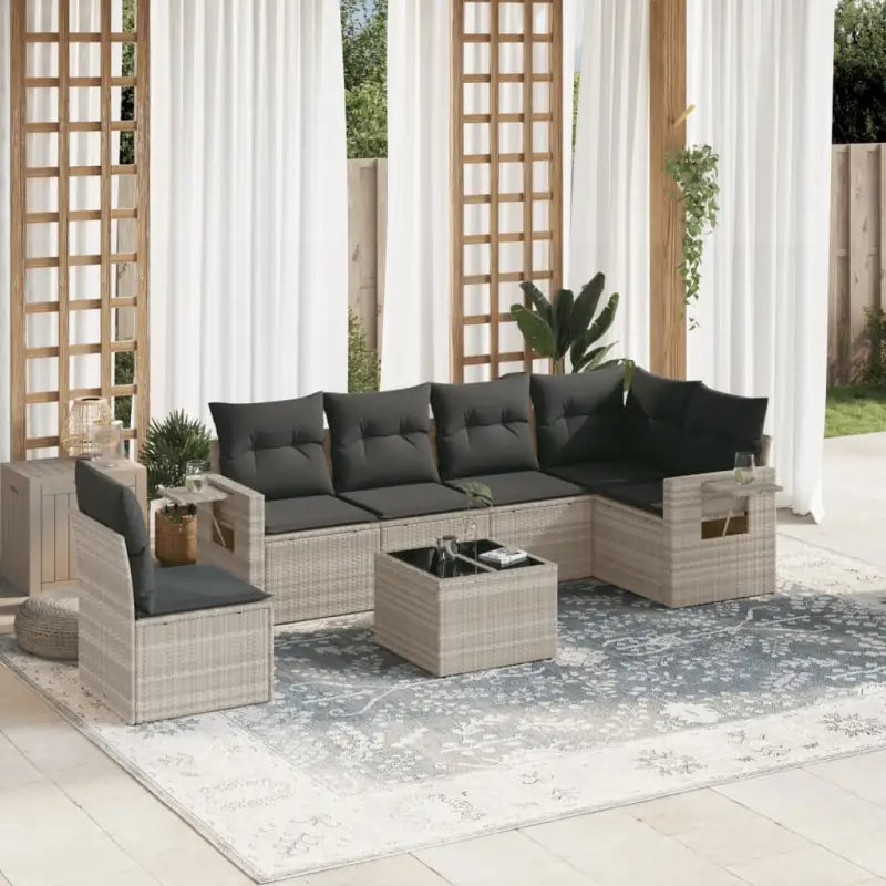 Beige loungeset met gepoedercoat staal en waterdichte tas voor tuin of terras - Lichtgrijs / Met tafel - Tuinsets