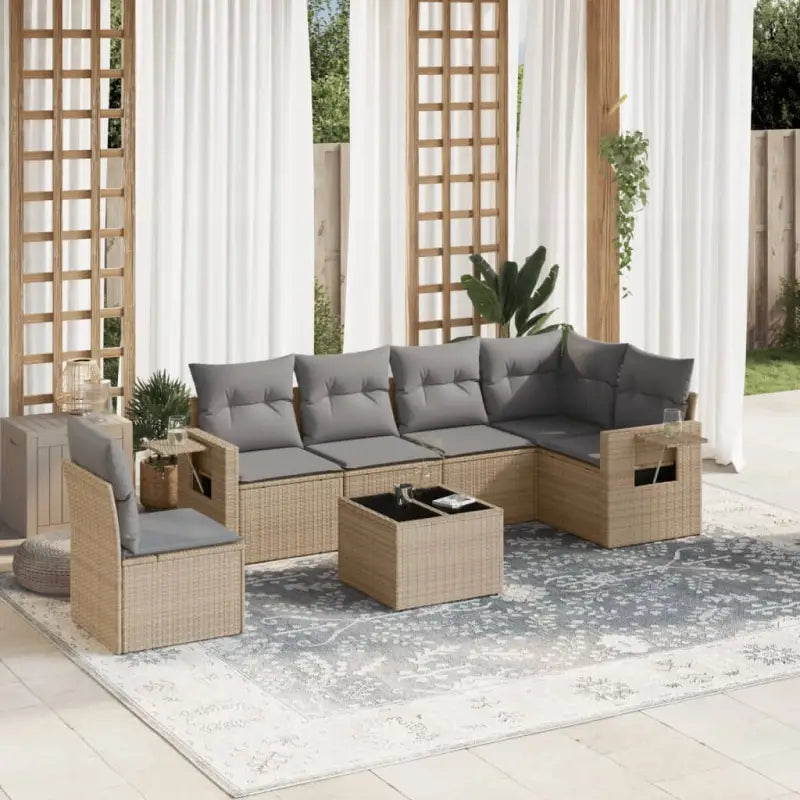 Beige loungeset met gepoedercoat staal en waterdichte tas voor tuin of terras - Beige en grijs / Met tafel - Tuinsets