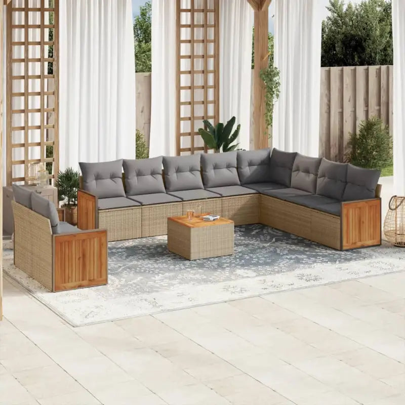 Beige loungeset met gepoedercoat staal en waterdichte zak voor buiten - Beige en grijs / Met tafel - Tuinsets