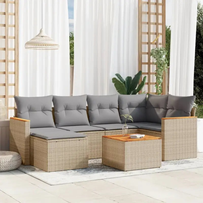 Beige loungeset met gepoedercoat staal voor buitenplezier - Beige en grijs / Met tafel - Tuinsets