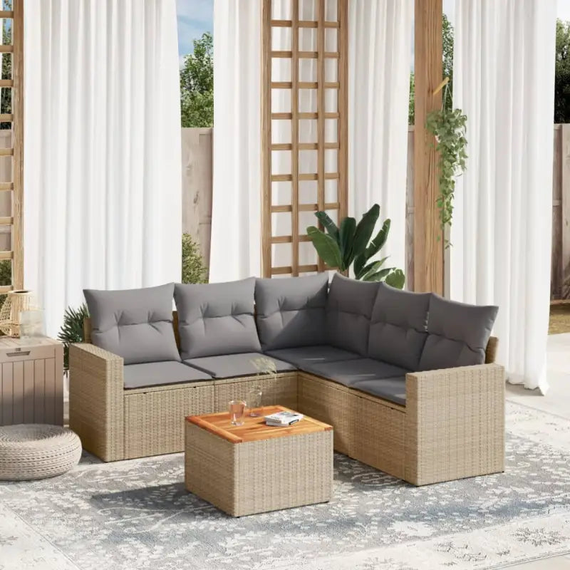 Beige loungeset met gepoedercoat staal voor jouw tuin of terras - Beige en grijs / hoek + Tafel + 2x midden - Tuinsets