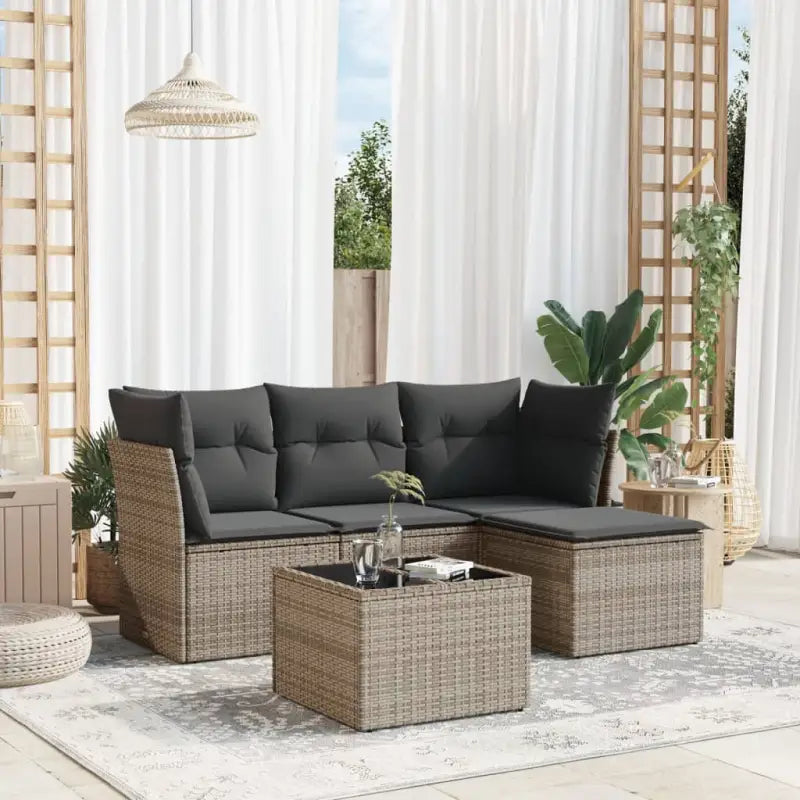 Beige Loungeset met Waterdichte Tas en Gepoedercoat Staal Afmetingen - Grijs / Met tafel - Tuinsets