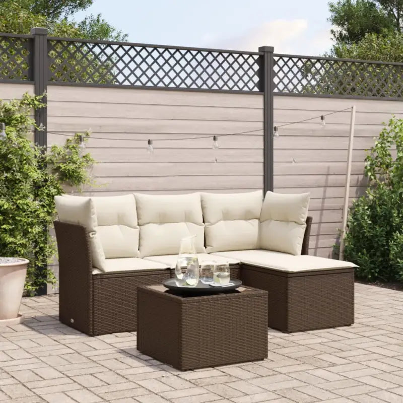 Beige Loungeset met Waterdichte Tas en Gepoedercoat Staal Afmetingen - Bruin en crème / Met tafel - Tuinsets