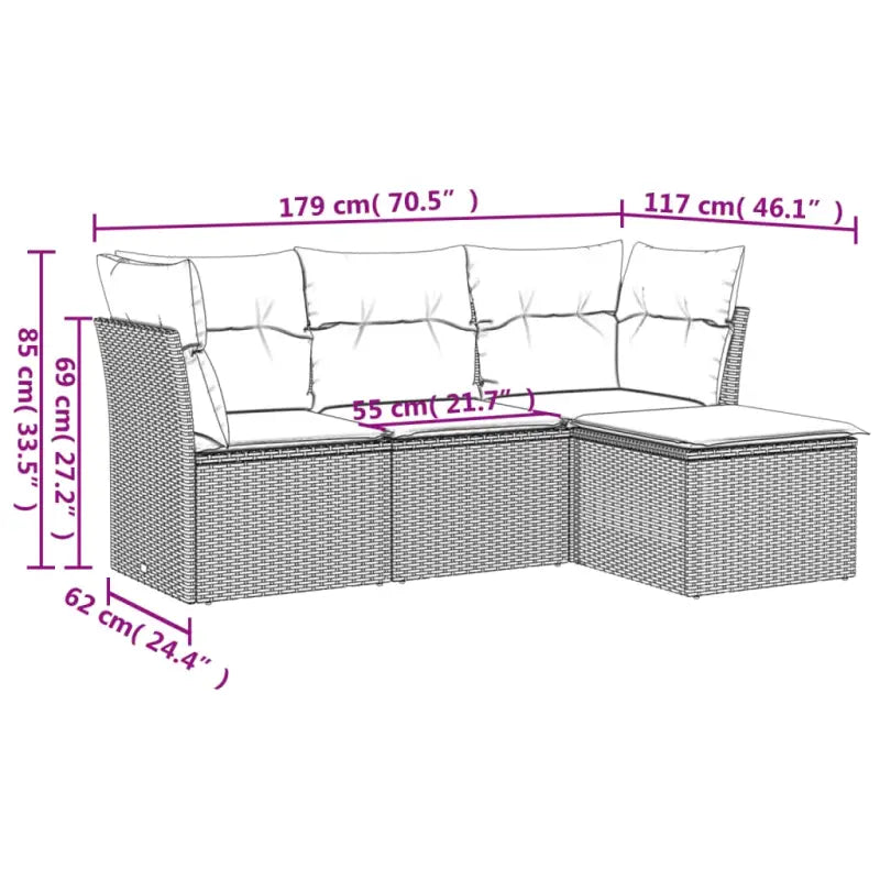 Beige Loungeset met Waterdichte Tas en Gepoedercoat Staal Afmetingen - Tuinsets