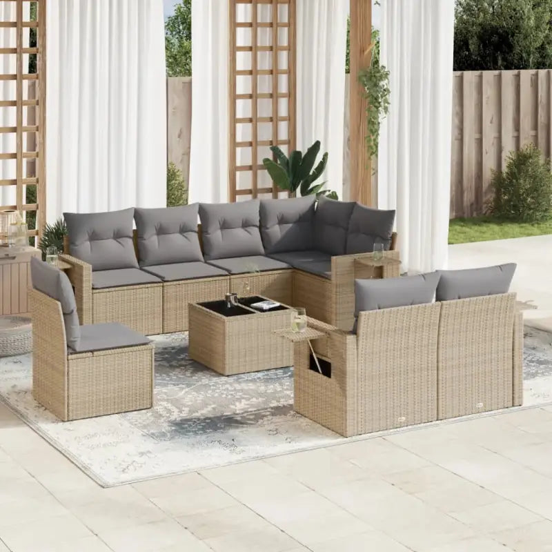 Beige Loungeset met Waterdichte Tas en Gepoedercoat Staal voor Buiten - Beige en grijs / Met tafel - Tuinsets