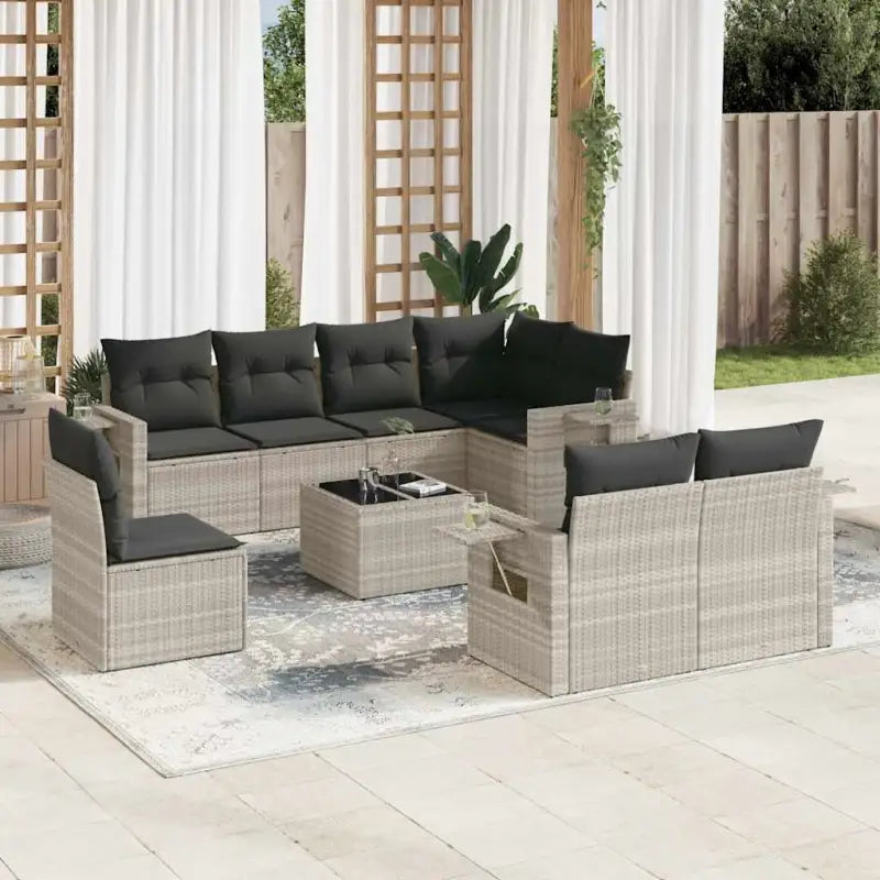 Beige Loungeset met Waterdichte Tas en Gepoedercoat Staal voor Buiten - Lichtgrijs / Met tafel - Tuinsets