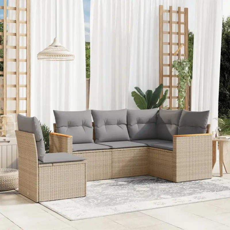 Beige loungeset met waterdichte tas en gepoedercoat staal voor buiten - Beige en grijs / Zonder tafel - Tuinsets