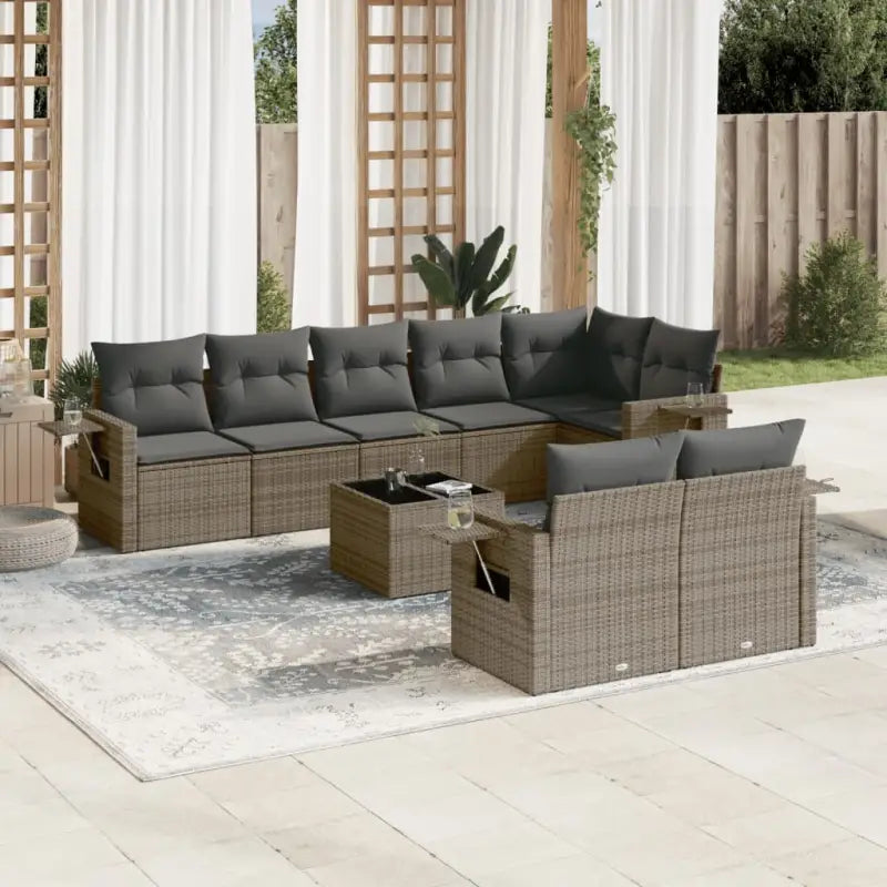 Beige loungeset van gepoedercoat staal met optimale afmetingen voor tuinhet terras - Grijs / Zonder tafel - Tuinsets