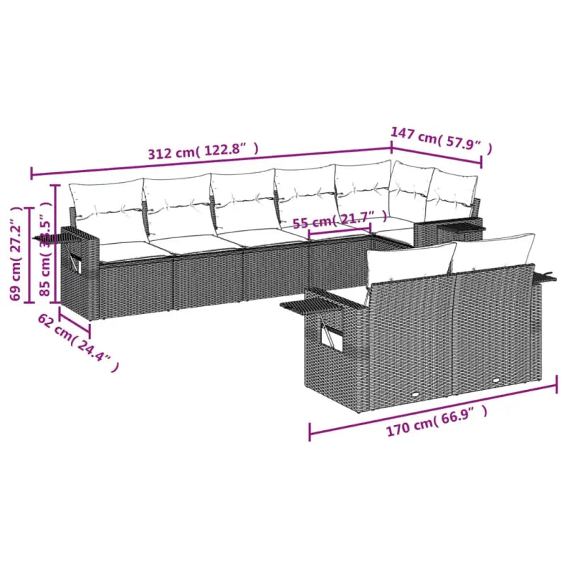 Beige loungeset van gepoedercoat staal met optimale afmetingen voor tuinhet terras - Tuinsets