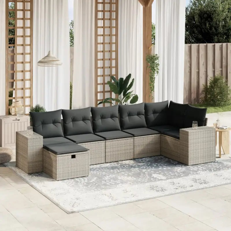 Beige loungeset van gepoedercoat staal met perfecte afmetingen voor tuin - Grijs / Zonder tafel - Tuinsets