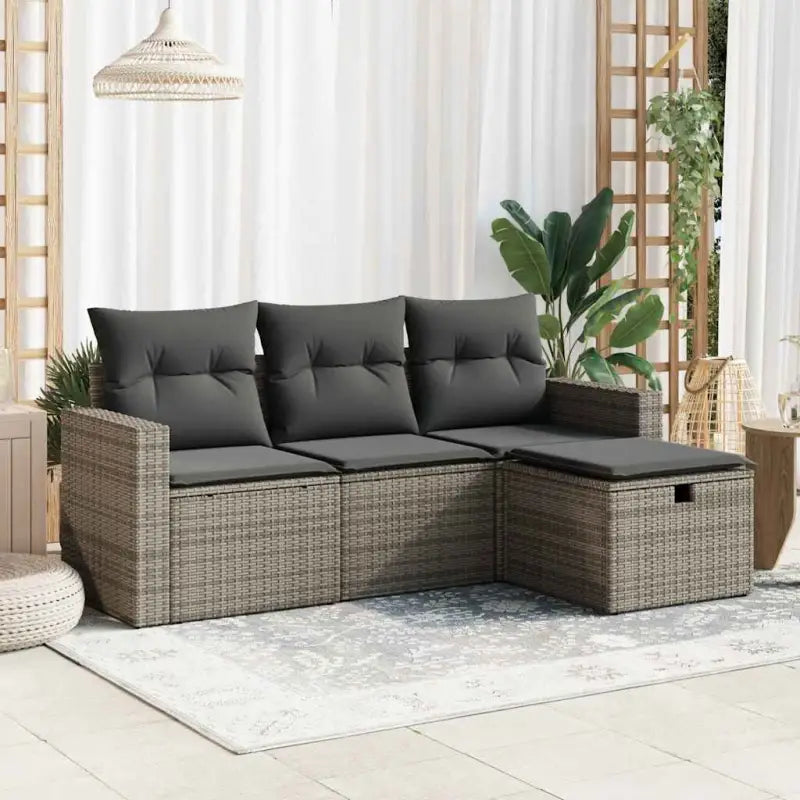 Beige loungeset van gepoedercoat staal voor tuin en terras - Grijs / met opbergruimte en zak - Tuinsets