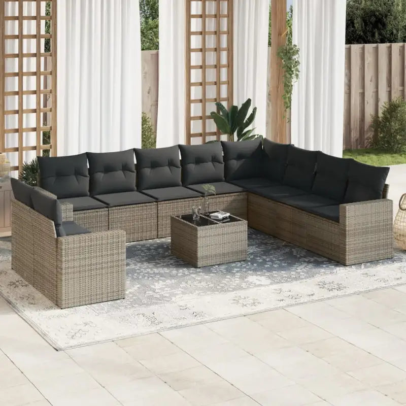Beige materiaal loungeset in gepoedercoat staal met perfecte afmetingen - Grijs / Met tafel - Tuinsets