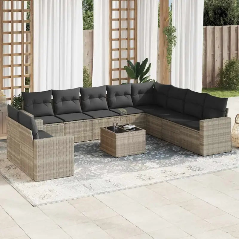 Beige materiaal loungeset in gepoedercoat staal met perfecte afmetingen - Lichtgrijs / Met tafel - Tuinsets