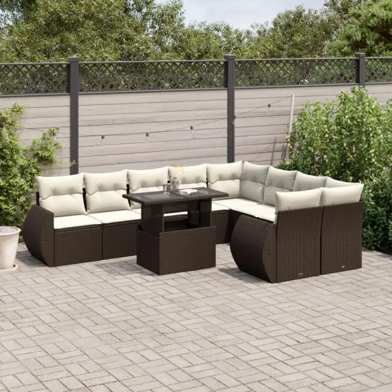 Beige materiaal loungeset met gepoedercoat staal afmetingen voor buiten - Bruin en crème / Met tafel - Tuinsets