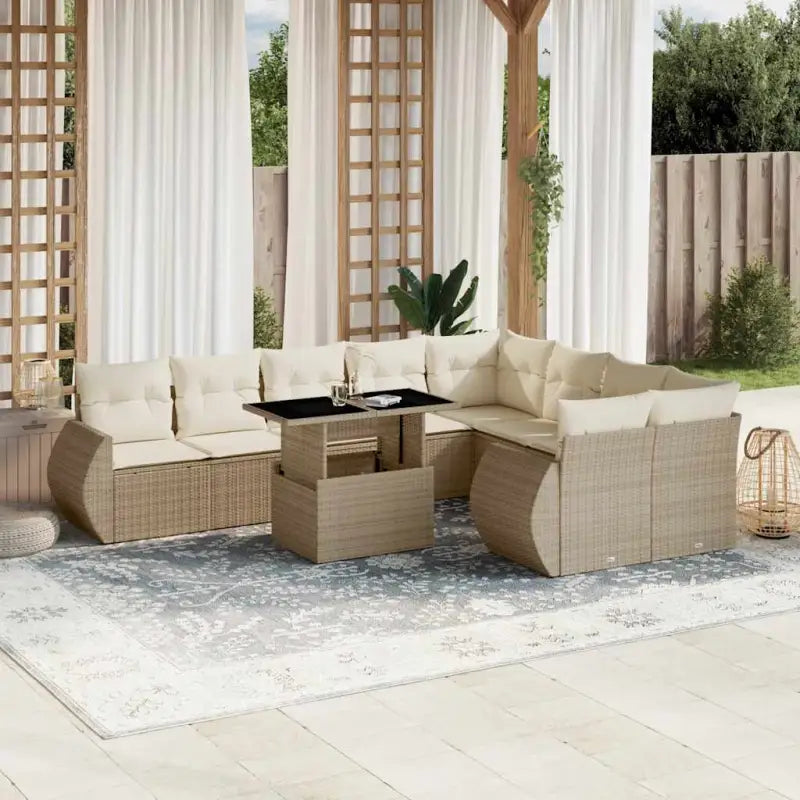 Beige materiaal loungeset met gepoedercoat staal afmetingen voor buiten - beige en crèmekleurig / Met tafel - Tuinsets