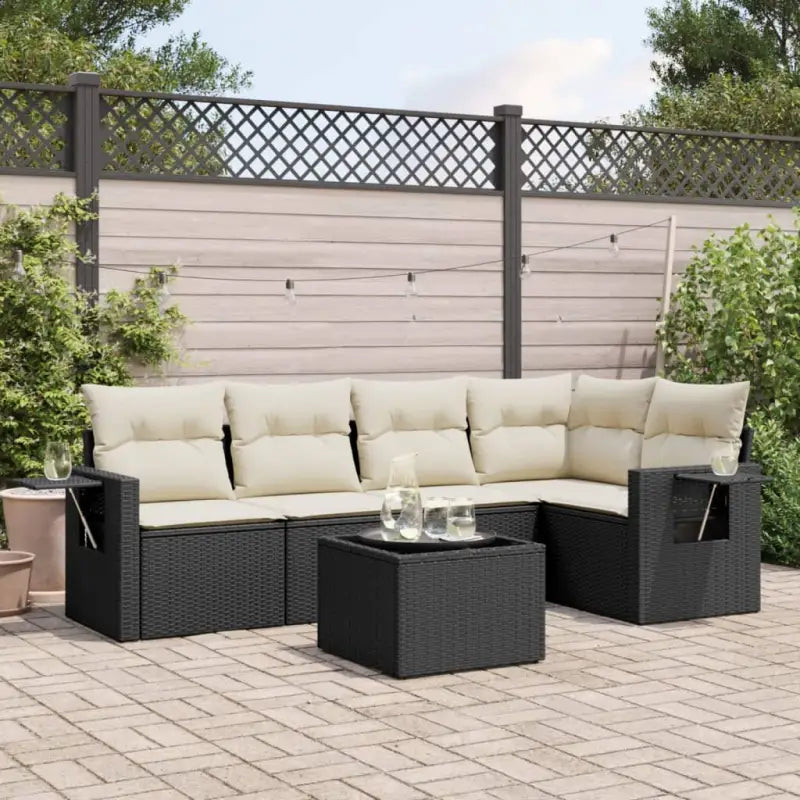 Beige materiaal loungeset met gepoedercoat staal afmetingen voor tuin of terras - Zwart en crème / Met tafel - Tuinsets