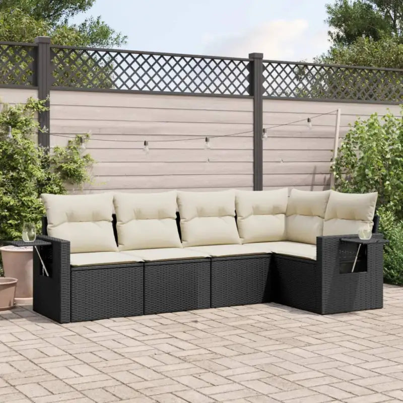 Beige materiaal loungeset met gepoedercoat staal afmetingen voor tuin of terras - Zwart en crème / Zonder tafel