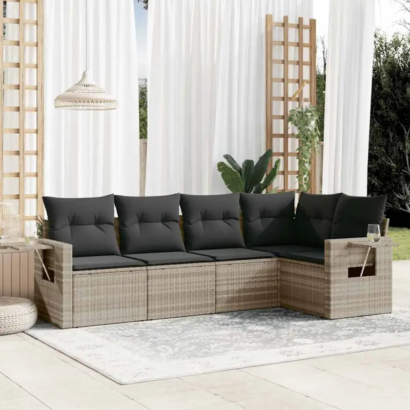 Beige materiaal loungeset met gepoedercoat staal afmetingen voor tuin of terras - Lichtgrijs / Zonder tafel - Tuinsets