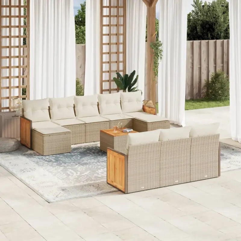 Beige materiaal loungeset met gepoedercoat staal en afmetingen - beige en crèmekleurig / Met tafel - Tuinsets