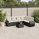 Beige materiaal loungeset met gepoedercoat staal en afmetingen voor tuin - Zwart en crème / Met tafel - Tuinsets