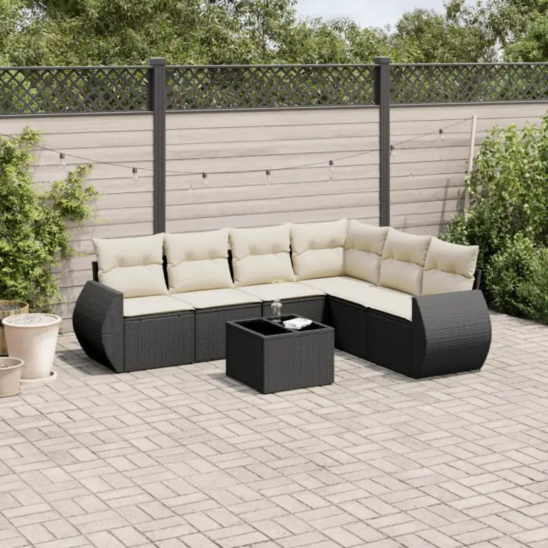 Beige materiaal loungeset met gepoedercoat staal en afmetingen voor tuin - Zwart en crème / Met tafel - Tuinsets