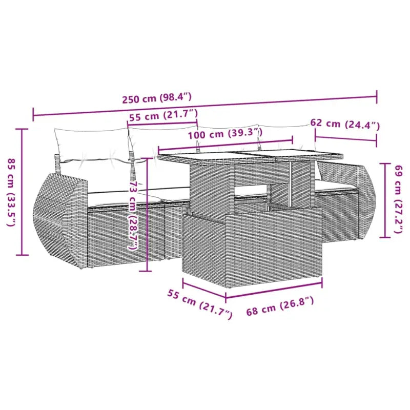 Beige materiaal loungeset met gepoedercoat staal en afmetingen voor tuin - Tuinsets