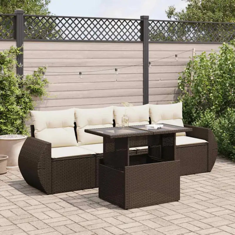 Beige materiaal loungeset met gepoedercoat staal en afmetingen voor tuin - Bruin en crème / met opbergruimte - Tuinsets
