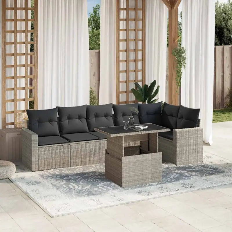 Beige materiaal loungeset met gepoedercoat staal en afmetingen voor tuin - Lichtgrijs / Met tafel - Tuinsets
