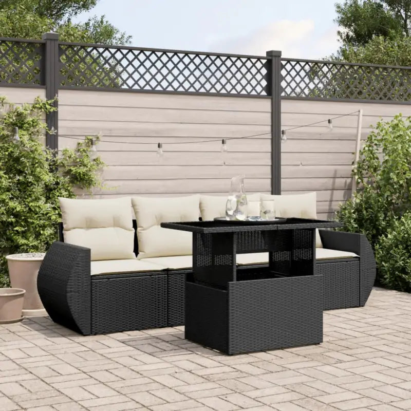 Beige materiaal loungeset met gepoedercoat staal en afmetingen voor tuin - Zwart en crème / zonder opbergruimte