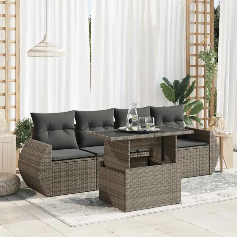 Beige materiaal loungeset met gepoedercoat staal en afmetingen voor tuin - Grijs / met opbergruimte - Tuinsets