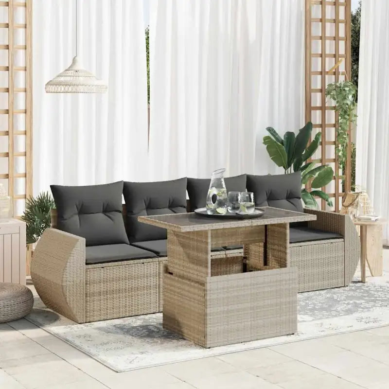 Beige materiaal loungeset met gepoedercoat staal en afmetingen voor tuin - Lichtgrijs / met opbergruimte - Tuinsets