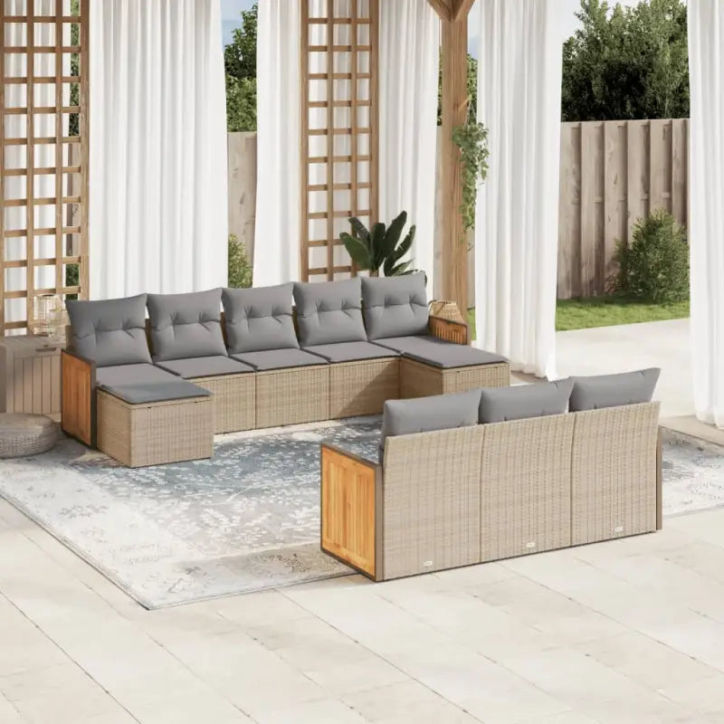 Beige materiaal loungeset met gepoedercoat staal en afmetingen - Beige en grijs / Zonder tafel - Tuinsets