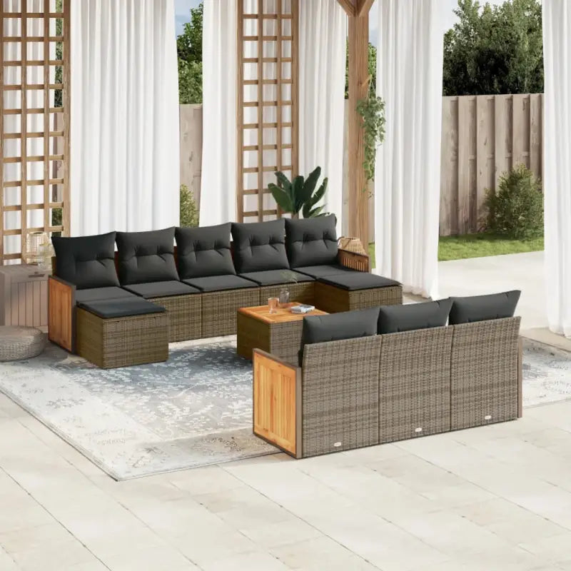 Beige materiaal loungeset met gepoedercoat staal en afmetingen - Grijs / Met tafel - Tuinsets