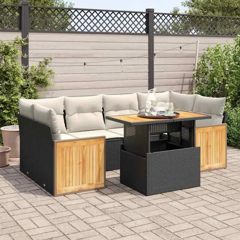 Beige materiaal loungeset met gepoedercoat staal en comfortabele afmetingen - Zwart en crème / met opbergruimte