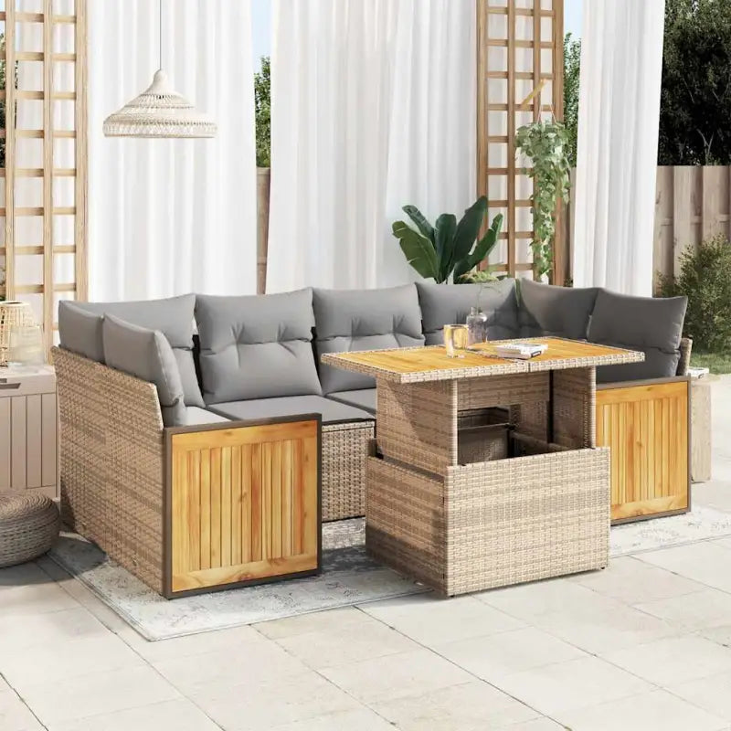 Beige materiaal loungeset met gepoedercoat staal en comfortabele afmetingen - Beige en grijs / met opbergruimte