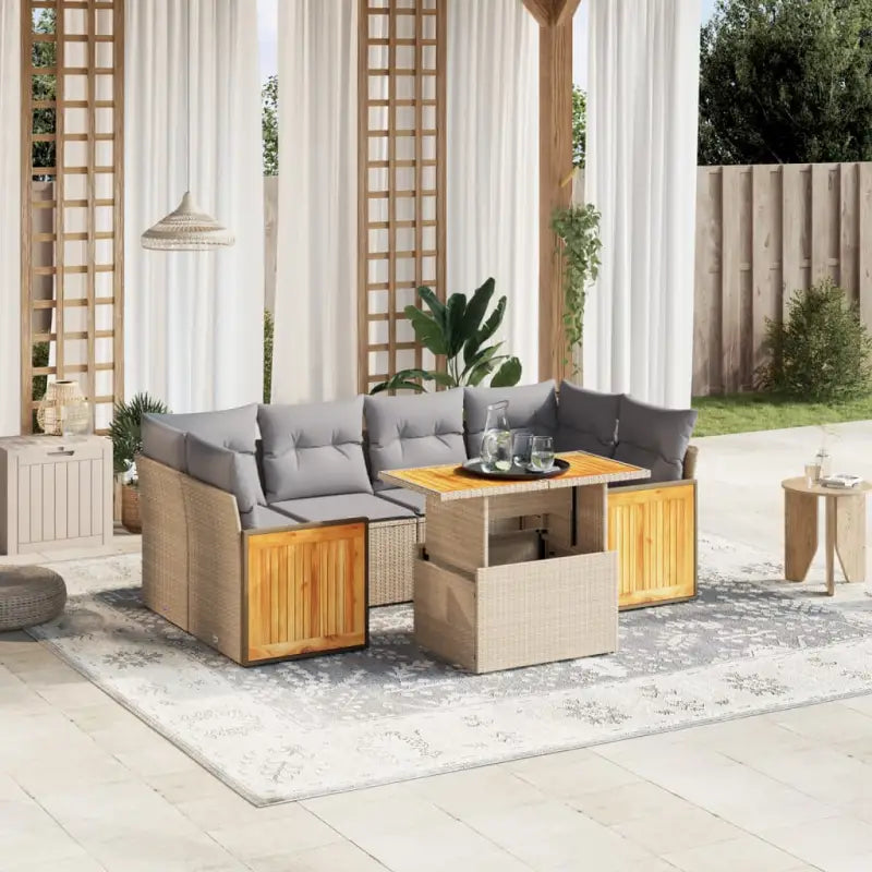 Beige materiaal loungeset met gepoedercoat staal en comfortabele afmetingen - Beige en grijs / zonder opbergruimte