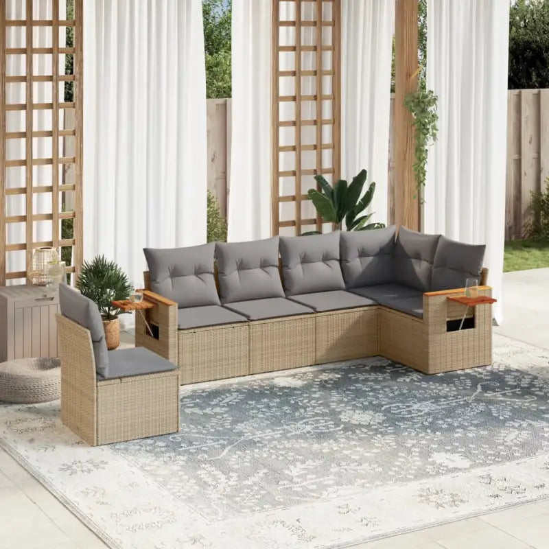 Beige materiaal loungeset met gepoedercoat staal en comfortabele afmetingen - Beige en grijs / Zonder tafel - Tuinsets