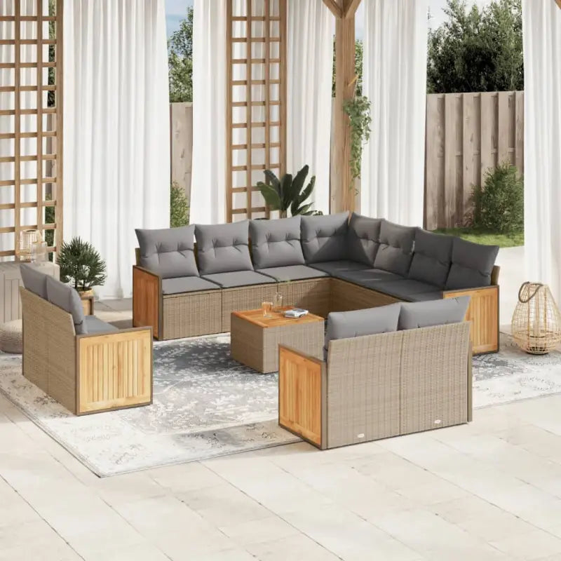 Beige materiaal loungeset met gepoedercoat staal en comfortabele afmetingen - Beige en grijs / Met tafel - Tuinsets