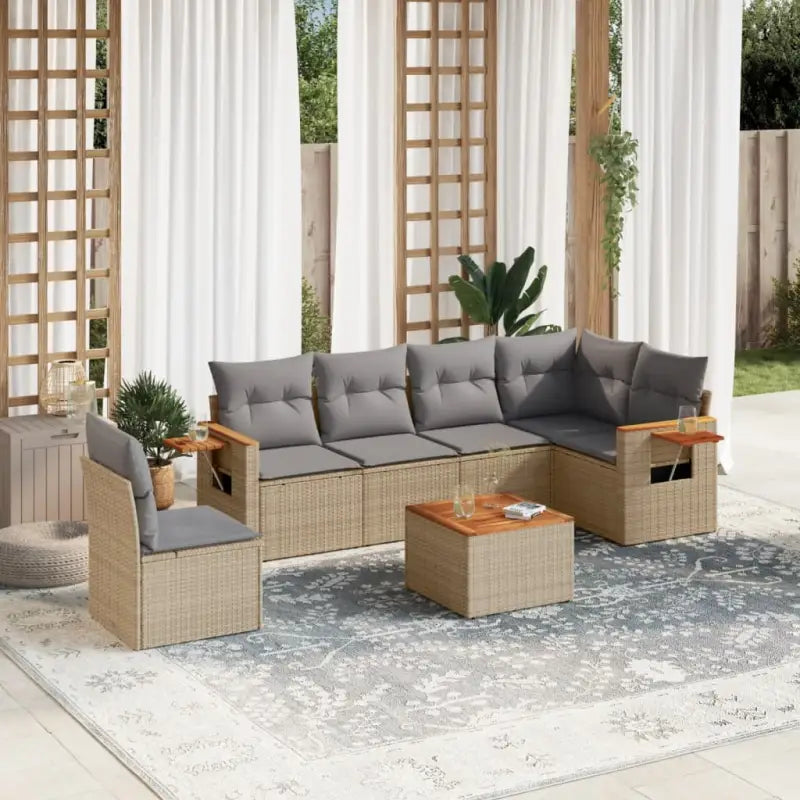 Beige materiaal loungeset met gepoedercoat staal en comfortabele afmetingen - Beige en grijs / Met tafel - Tuinsets