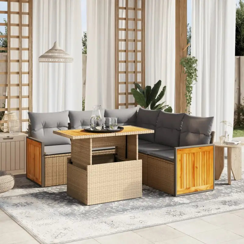 Beige materiaal loungeset met gepoedercoat staal en comfortabele afmetingen - Beige en grijs - Tuinsets