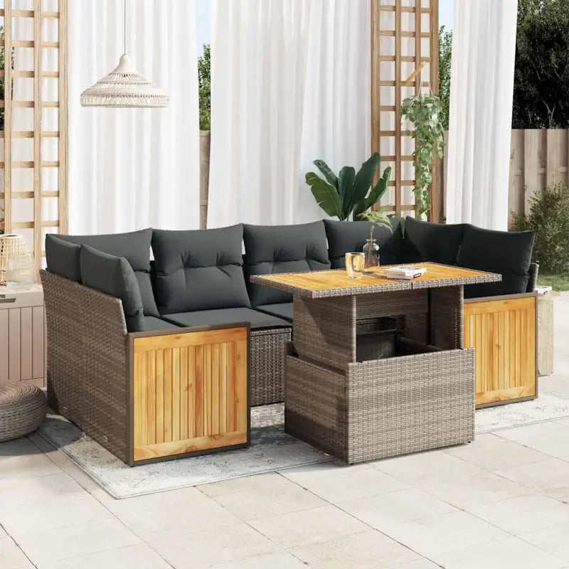 Beige materiaal loungeset met gepoedercoat staal en comfortabele afmetingen - Grijs / met opbergruimte - Tuinsets