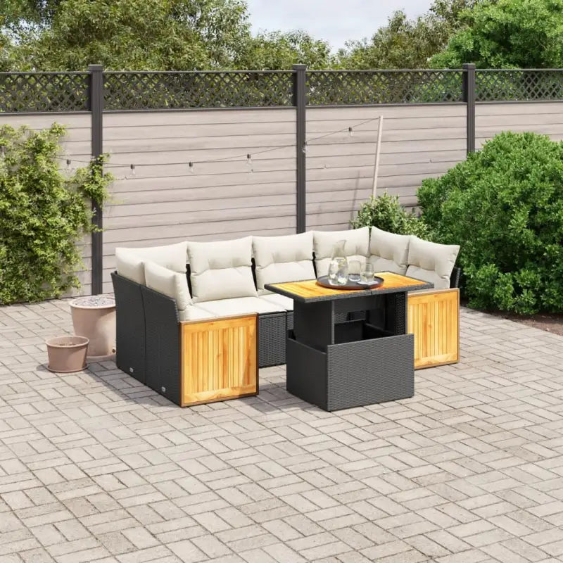 Beige materiaal loungeset met gepoedercoat staal en comfortabele afmetingen - Zwart en crème / zonder opbergruimte