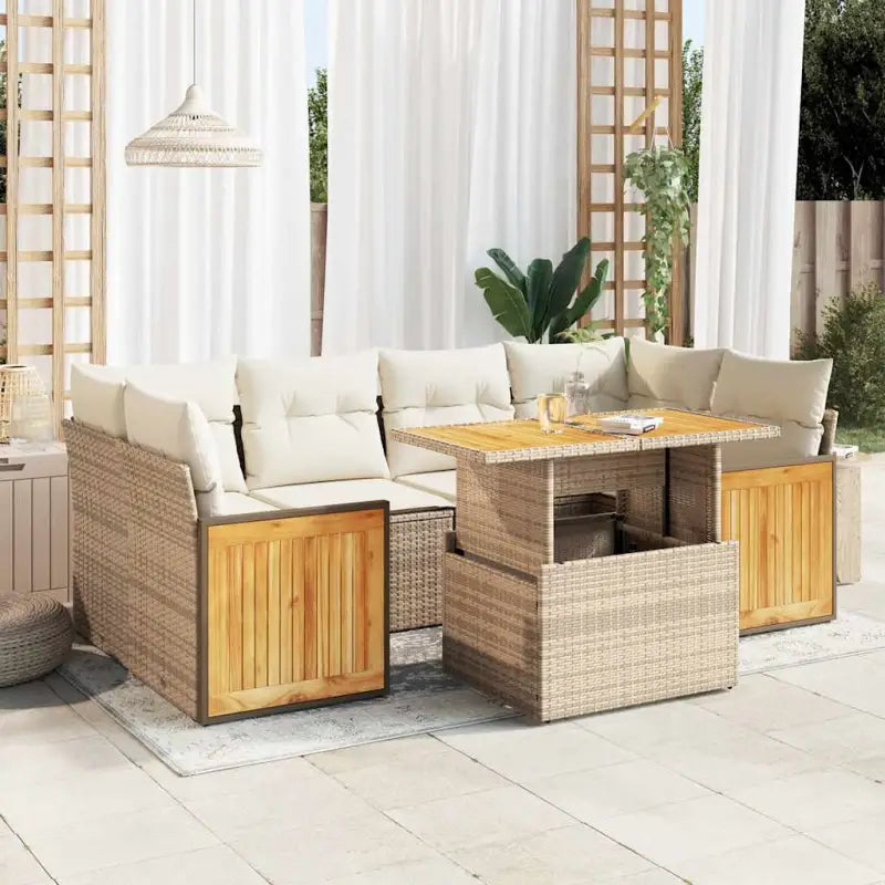 Beige materiaal loungeset met gepoedercoat staal en comfortabele afmetingen - beige en crèmekleurig / met opbergruimte